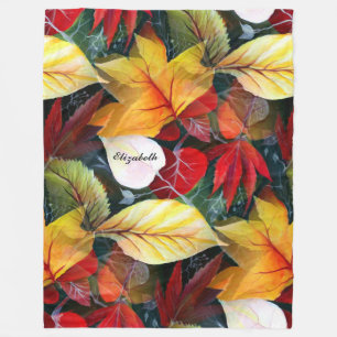 Ephemeral Autumn Foliage in Waterverf Vivid Bold Fleece Deken