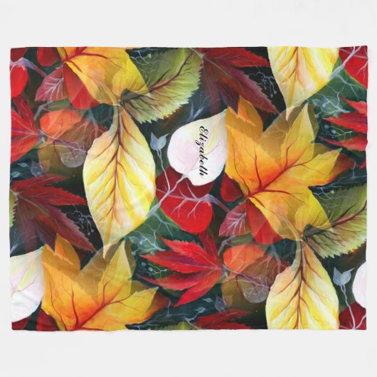 Ephemeral Autumn Foliage in Waterverf Vivid Bold Fleece Deken (Voorkant (Horizontaal))