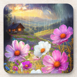 Ephemeral Bloom: een symfonie van regen en licht Bier Onderzetter