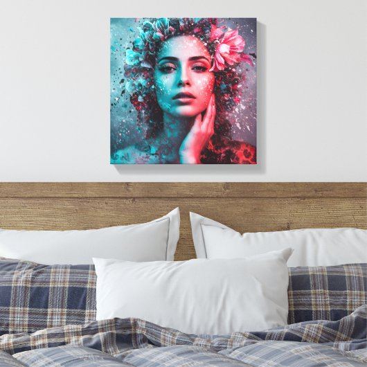 Ephemeral Bloom Stretched Canvas Print (Insitu (Slaapkamer))