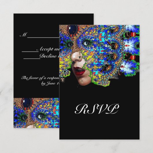 EPHEMERAL Classy Mardi Gras Masquerade Bal Rsvp Kaartje (Voorkant / Achterkant)