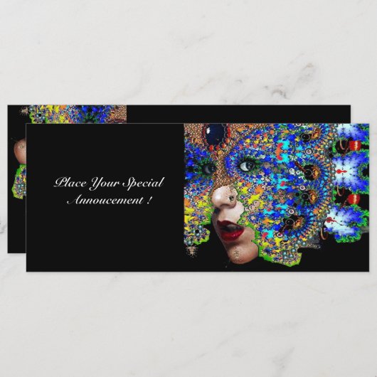 EPHEMERAL, halloween maskerade bal, blauw masker Aankondiging (Voorkant / Achterkant)