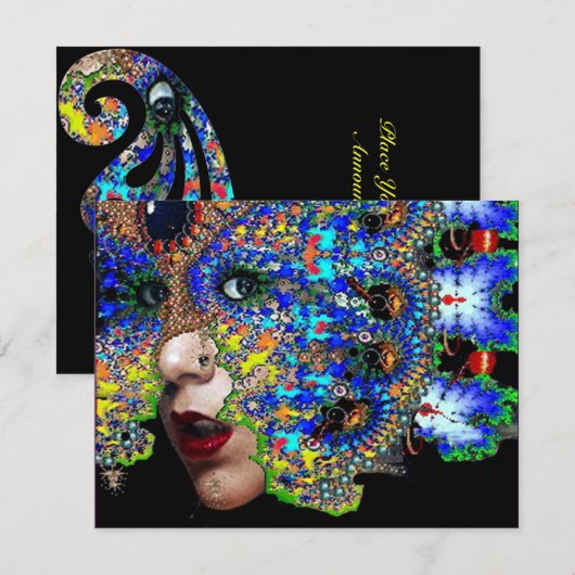 EPHEMERAL halloween maskerade ball, blauw masker Aankondiging (Voorkant / Achterkant)