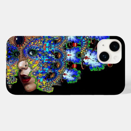 EPHEMERAL Lady met zwart fractaal masker blauw Case-Mate iPhone Case (Achterkant (horizontaal))