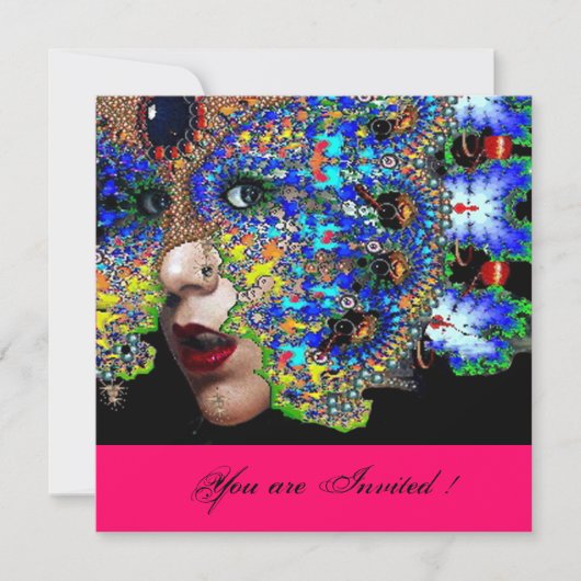 EPHEMERAL Mardi Gras Maskerade Bal,fuchsia zwart Kaart (Voorkant)
