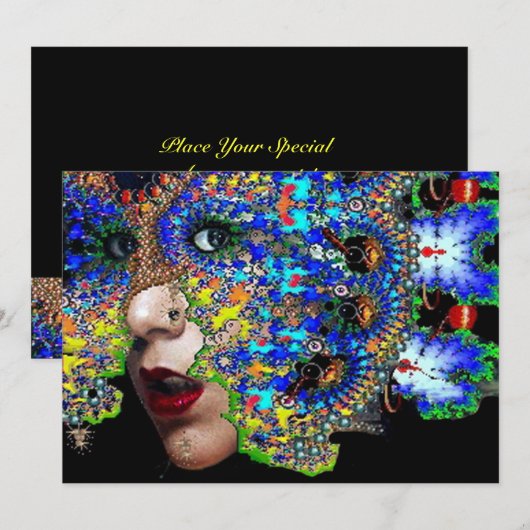 EPHEMERAL Mardi Gras Masquerade Ball, blauw masker Aankondiging (Voorkant / Achterkant)