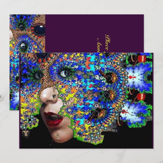 EPHEMERAL Mardi Gras Masquerade Ball, blauw masker Aankondiging (Voorkant / Achterkant)