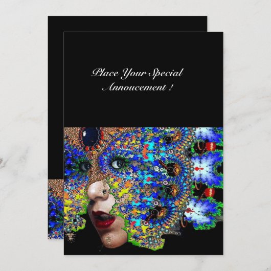 EPHEMERAL Mardi Gras Masquerade Ball, blauw masker Aankondiging (Voorkant / Achterkant)