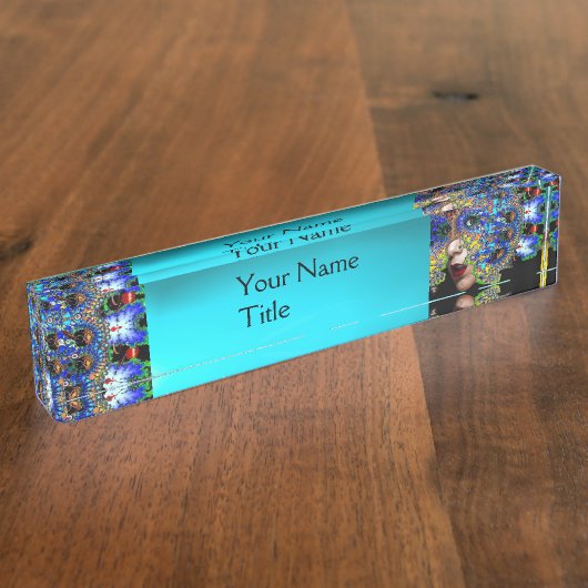 EPHEMERALE/KLEURSTOF IN BLAUW KADER NAAMBORDJE (Zijkant)