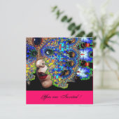 EPHEMERALMardi Gras Masqueradebal,fuchsia zwart Kaart (Staand voorkant)