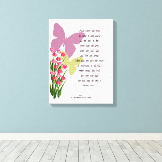 Ephesianen 3:17-18 canvas afdruk (Insitu (Houten vloer))