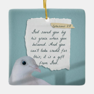 Ephesians 2:8 met witte duif keramisch ornament