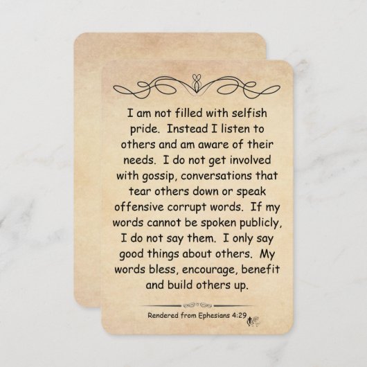 Ephesians 4:29 de briefkaartperkament van de Manus (Voorkant / Achterkant)