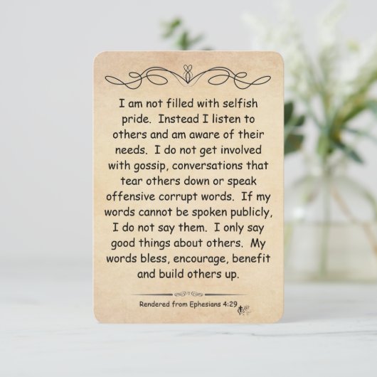 Ephesians 4:29 de briefkaartperkament van de Manus (Staand voorkant)