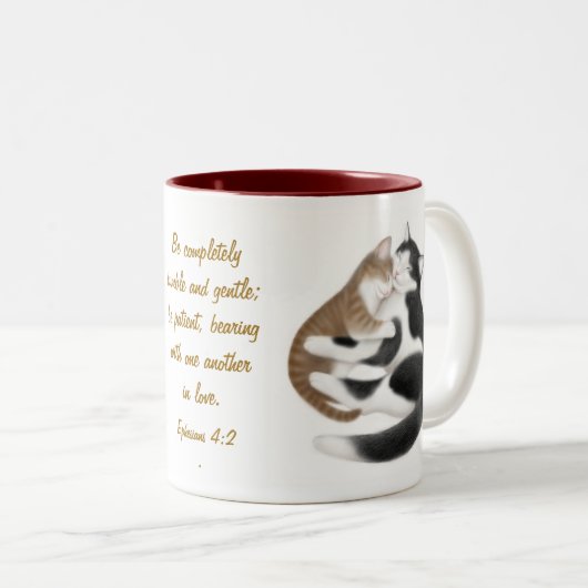 Ephesians 4:2 Liefde katten Bijbelse Mok (Voorkant rechts)