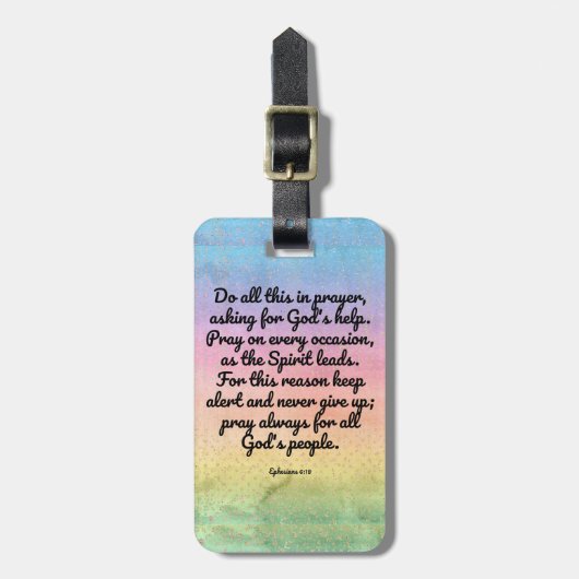 Ephesians 6:18 regenboogbijbel Verse Prayer Bagagelabel (Voorkant verticaal)