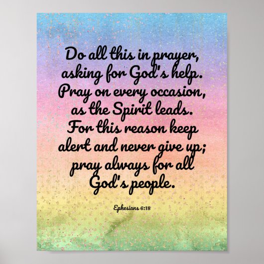Ephesians 6:18 regenboogbijbel Verse Prayer Poster (Voorkant)