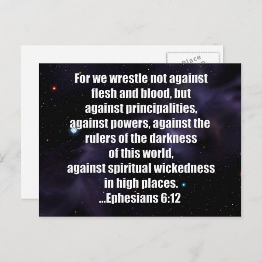 Ephesians bijbelverf 6:12 op ruimteachtergrond briefkaart (Voorkant / Achterkant)