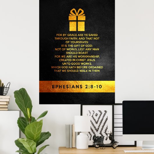 Ephesians Bijbelverse 2:8-10 Poster (Thuiskantoor)