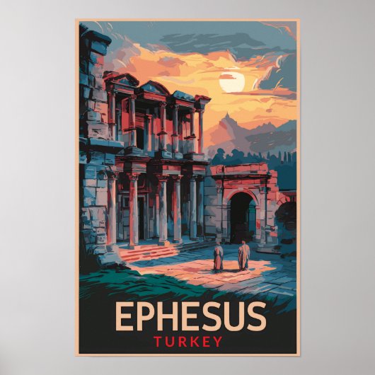 Ephesus Bibliotheek van Celsus Reis Kunst Vintage Poster (Voorkant)