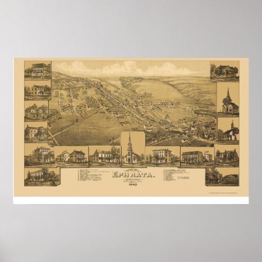 Ephrata, PA Panoramic Map - 1887 Poster (Voorkant)