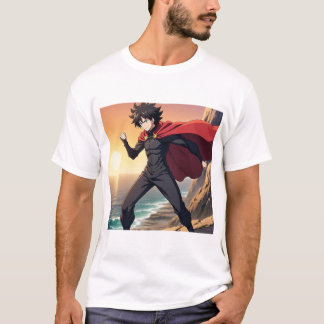 Epic Anime Hero at Sunset – Powerful Warrior with  T-shirt