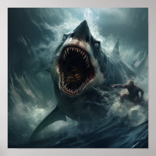 Epic Battle: Megalodon vs. T-Rex - Kaak droppende  Poster
