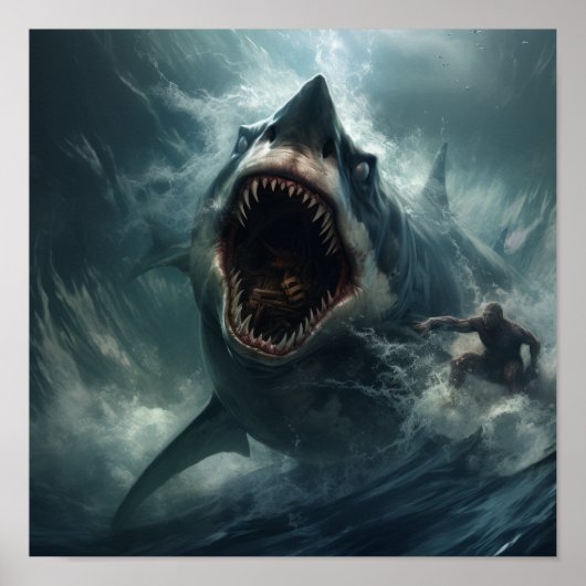 Epic Battle: Megalodon vs. T-Rex - Kaak droppende  Poster (Voorkant)