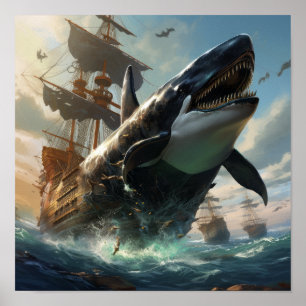 Epic Battle: Orca vs. The Black Pearl Ship Poster