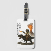 Epic Black Cat Cowboy Riding Dinosaur with Volcano Bagagelabel (Voorkant (verticaal))