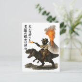 Epic Black Cat Cowboy Riding Dinosaur with Volcano Briefkaart (Staand voorkant)