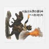 Epic Black Cat Cowboy Riding Dinosaur with Volcano Fleece Deken (Voorkant (Horizontaal))