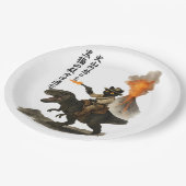 Epic Black Cat Cowboy Riding Dinosaur with Volcano Papieren Bordje (Gekanteld)