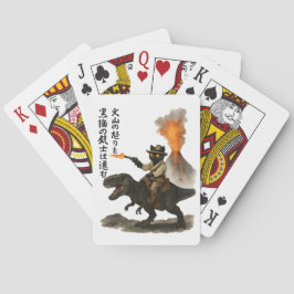 Epic Black Cat Cowboy Riding Dinosaur with Volcano Pokerkaarten