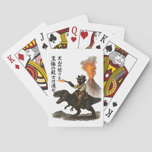 Epic Black Cat Cowboy Riding Dinosaur with Volcano Pokerkaarten (Achterkant)