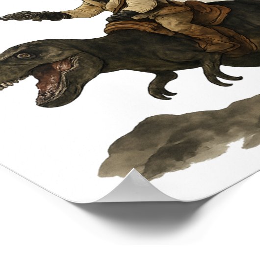 Epic Black Cat Cowboy Riding Dinosaur with Volcano Poster (Hoek)