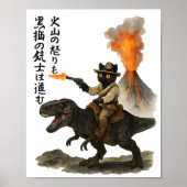 Epic Black Cat Cowboy Riding Dinosaur with Volcano Poster (Voorkant)