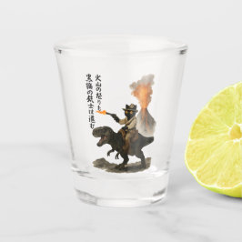 Epic Black Cat Cowboy Riding Dinosaur with Volcano Shot Glas