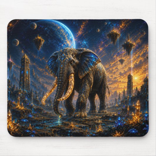 Epic Blue & Gold Celestial Elephant Mouse Pad Muismat (Voorkant)