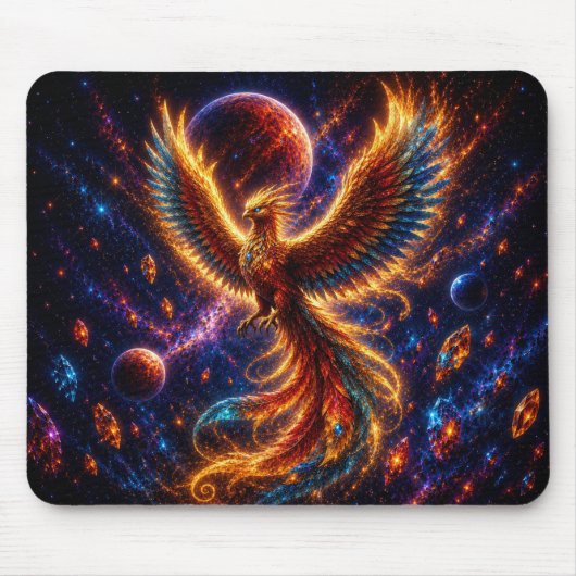 Epic Blue & Gold Celestial Phoenix Mouse Pad Muismat (Voorkant)