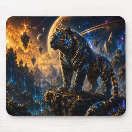 Epic Blue & Gold Celestial Tiger Mouse Pad Muismat (Voorkant)