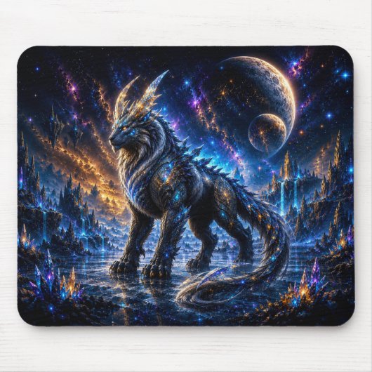 Epic Blue & Gold Celestial Wolf Mouse Pad Muismat (Voorkant)