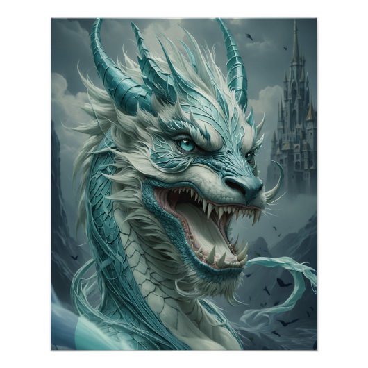 Epic Blue Storm Dragon Perfect Poster (Voorkant)