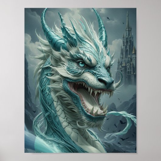 Epic Blue Storm Dragon Poster (Voorkant)