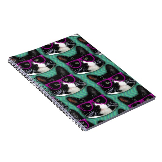 Epic Cat met Glasses Photo Pattern Art Notitieboek (Rechterzijde)