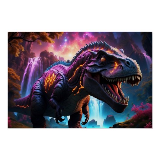 Epic Cosmic Dinosaur Fantasy Levendig landschap Perfect Poster (Voorkant)