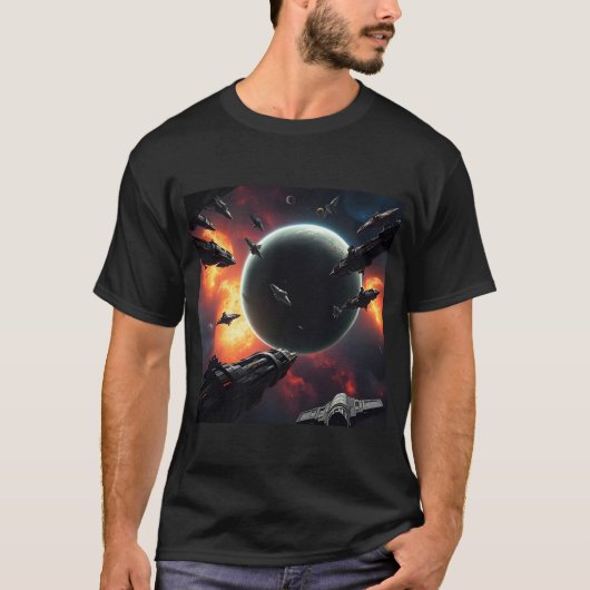 EPIC COSMIC SHIP, INTERSTELLAR THRUSTERS VOYAGE T-SHIRT (Voorkant)