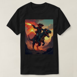 Epic Cowboy Cat Riding Dinosaur | Fantasy Sci-Fi T-shirt