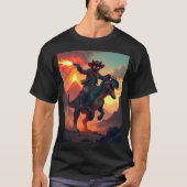Epic Cowboy Cat Riding Dinosaur | Fantasy Sci-Fi T-shirt (Voorkant)