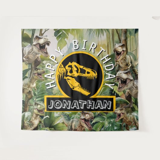 Epic Dino Verjaardag Achtergrond Wandkleed (Voorkant (horizontaal))